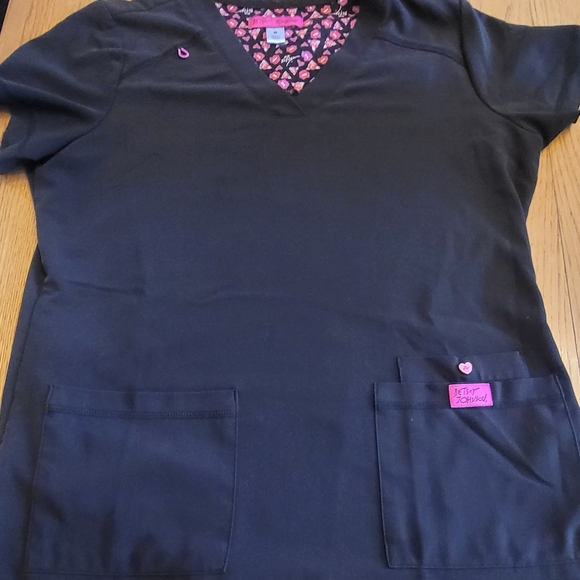 Betsey Johnson Women's Black Scrub Set with Pink Accents - Picture 4 of 10